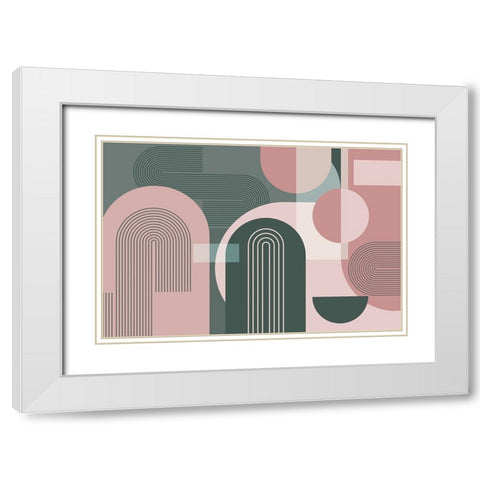 Abstract Arches Pink Green 2 White Modern Wood Framed Art Print with Double Matting by Urban Epiphany