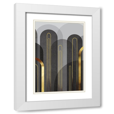 MidCentury Arches Black Gold 2 White Modern Wood Framed Art Print with Double Matting by Urban Epiphany