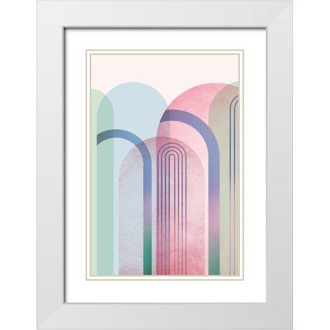 Mid Century Arches Pastel Rainbows 1 White Modern Wood Framed Art Print with Double Matting by Urban Epiphany