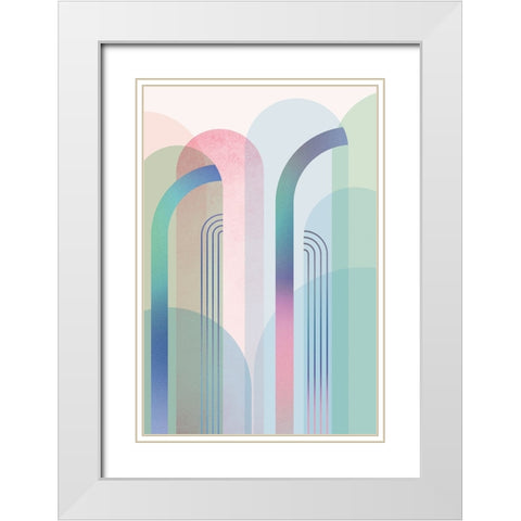 Mid Century Arches Pastel Rainbows 2 White Modern Wood Framed Art Print with Double Matting by Urban Epiphany
