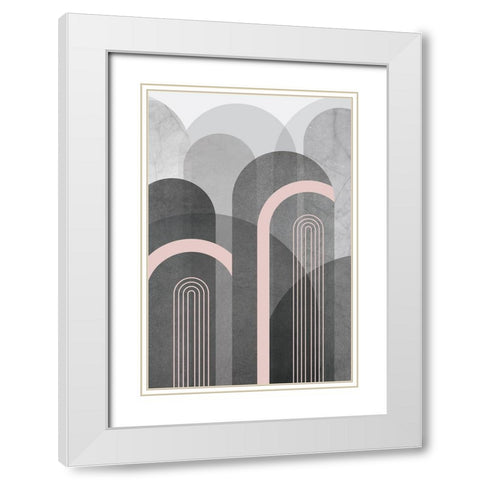 Mid Century Arches Pink Gray 2 White Modern Wood Framed Art Print with Double Matting by Urban Epiphany