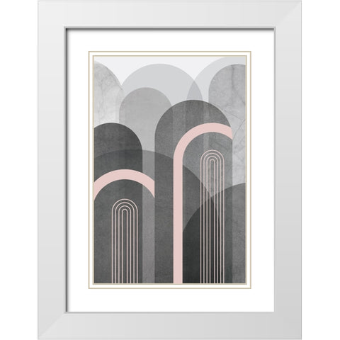 Mid Century Arches Pink Gray 2 White Modern Wood Framed Art Print with Double Matting by Urban Epiphany