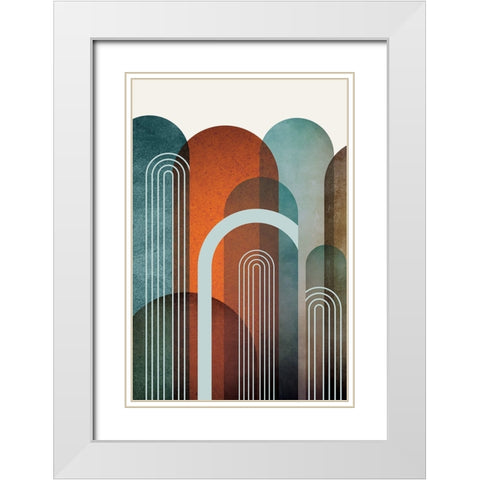 MidCentury Arches Teal Orange 1 White Modern Wood Framed Art Print with Double Matting by Urban Epiphany