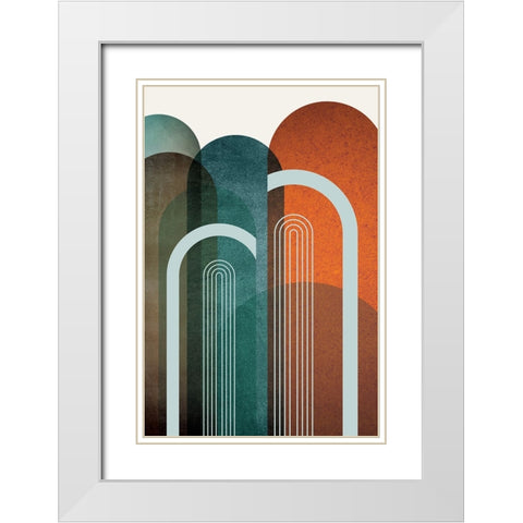 MidCentury Arches Teal Orange 2 White Modern Wood Framed Art Print with Double Matting by Urban Epiphany