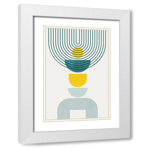 Mid Century Teal Yellow 1 White Modern Wood Framed Art Print with Double Matting by Urban Epiphany
