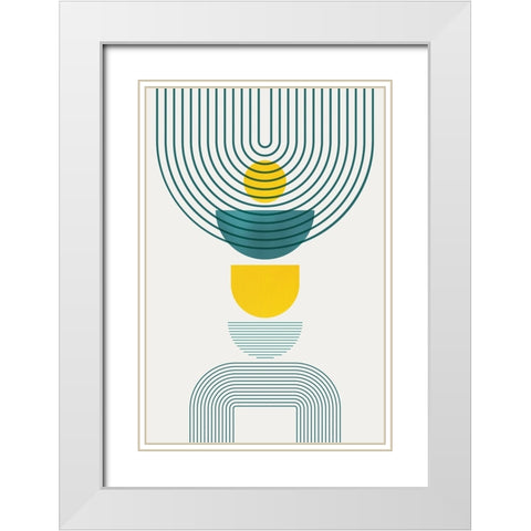 Mid Century Teal Yellow 1 White Modern Wood Framed Art Print with Double Matting by Urban Epiphany