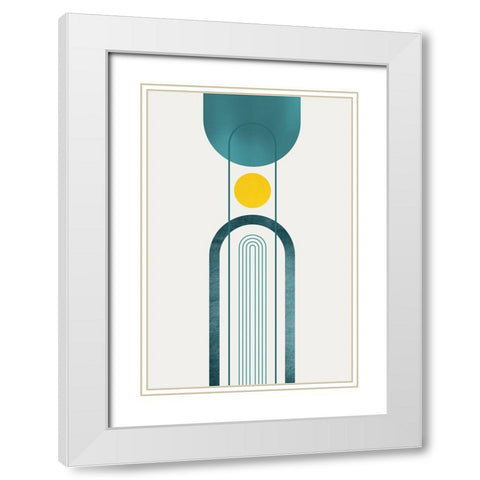 Mid Century Teal Yellow 2 White Modern Wood Framed Art Print with Double Matting by Urban Epiphany