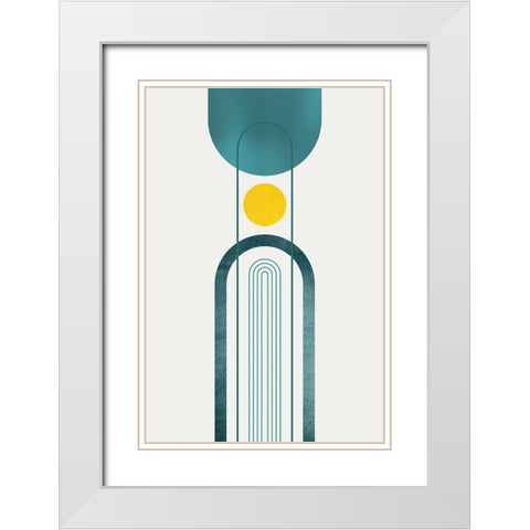 Mid Century Teal Yellow 2 White Modern Wood Framed Art Print with Double Matting by Urban Epiphany