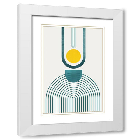 Mid Century Teal Yellow 3 White Modern Wood Framed Art Print with Double Matting by Urban Epiphany