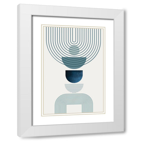 Mid CenturyModern Navy Teal 2 White Modern Wood Framed Art Print with Double Matting by Urban Epiphany