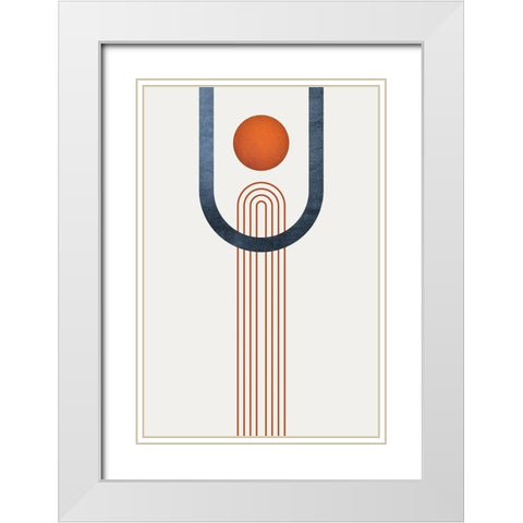 Minimalist Mid Century Orange Navy 3 White Modern Wood Framed Art Print with Double Matting by Urban Epiphany