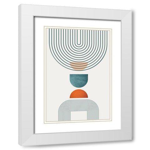Minimalist Mid Century Orange Teal 1 White Modern Wood Framed Art Print with Double Matting by Urban Epiphany