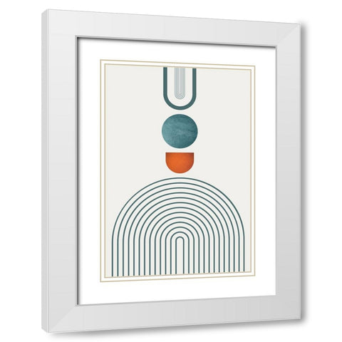 Minimalist Mid Century Orange Teal 3 White Modern Wood Framed Art Print with Double Matting by Urban Epiphany