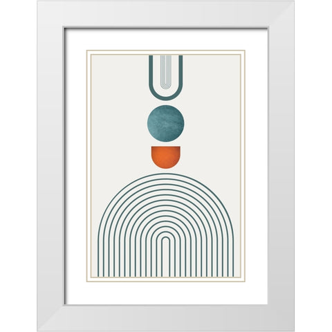 Minimalist Mid Century Orange Teal 3 White Modern Wood Framed Art Print with Double Matting by Urban Epiphany