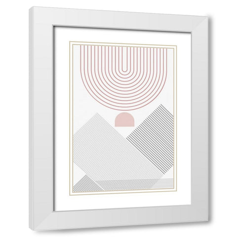Modern Mid Century Abstract Pink Grey 3 White Modern Wood Framed Art Print with Double Matting by Urban Epiphany