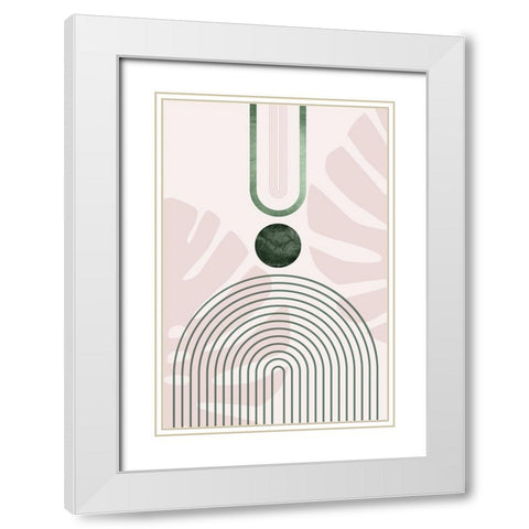 Pink Green Mid Century Botanical 3 White Modern Wood Framed Art Print with Double Matting by Urban Epiphany