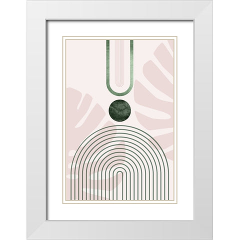 Pink Green Mid Century Botanical 3 White Modern Wood Framed Art Print with Double Matting by Urban Epiphany