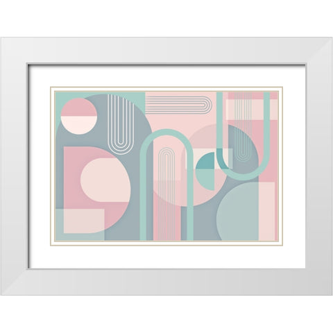 Abstract Arches Pastel White Modern Wood Framed Art Print with Double Matting by Urban Epiphany