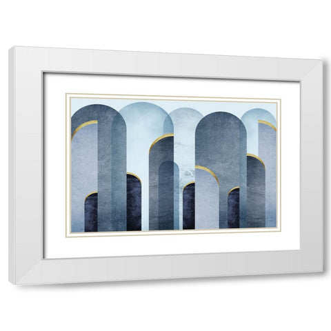 Mid Century Arches Blue Gold White Modern Wood Framed Art Print with Double Matting by Urban Epiphany