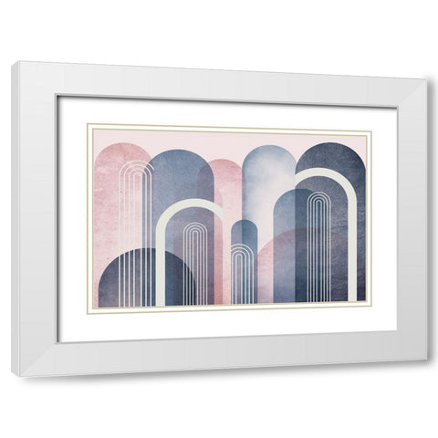 Mid Century Arches Blush Navy White Modern Wood Framed Art Print with Double Matting by Urban Epiphany