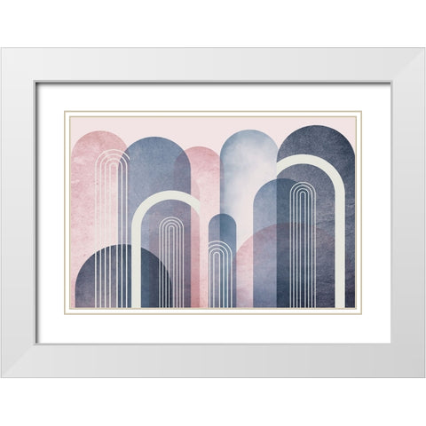 Mid Century Arches Blush Navy White Modern Wood Framed Art Print with Double Matting by Urban Epiphany