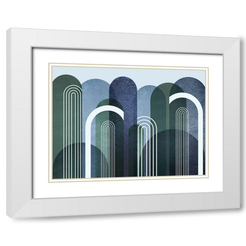 Mid Century Arches Navy Emerald White Modern Wood Framed Art Print with Double Matting by Urban Epiphany