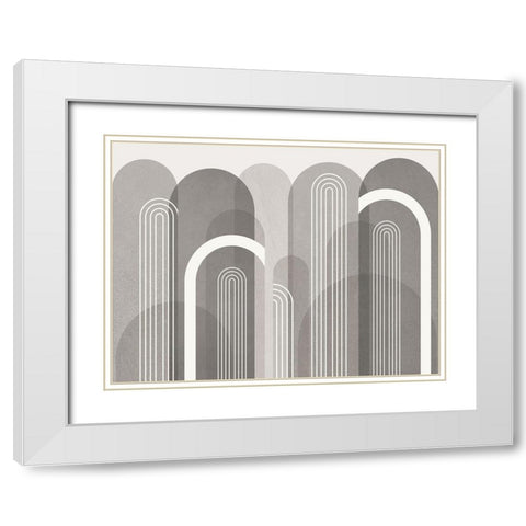 Mid Century Arches Stone White Modern Wood Framed Art Print with Double Matting by Urban Epiphany