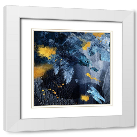 Navy Gold Abstract White Modern Wood Framed Art Print with Double Matting by Urban Epiphany