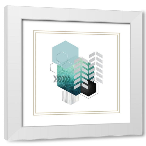 Geo Teal 1 White Modern Wood Framed Art Print with Double Matting by Urban Epiphany