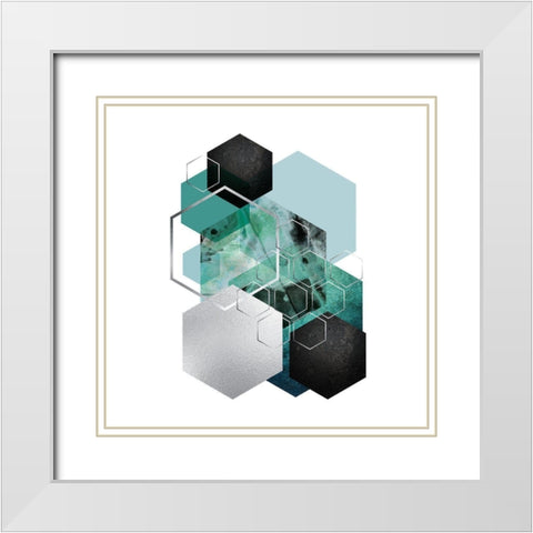 Geo Teal 3 White Modern Wood Framed Art Print with Double Matting by Urban Epiphany
