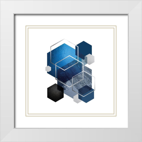 Geo Blue 2 White Modern Wood Framed Art Print with Double Matting by Urban Epiphany