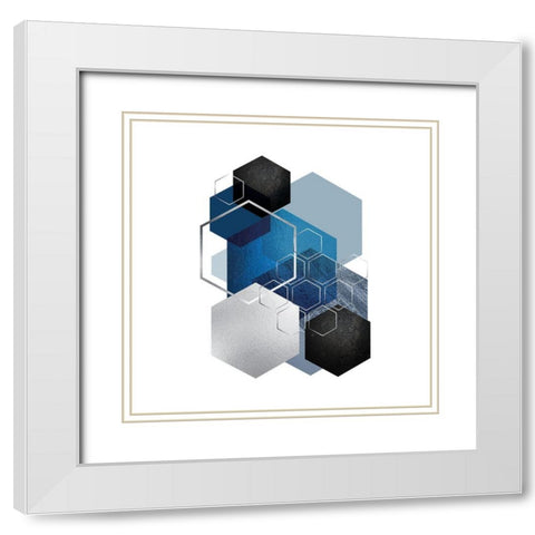 Geo Blue 3 White Modern Wood Framed Art Print with Double Matting by Urban Epiphany
