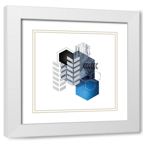 Geo Blue 4 White Modern Wood Framed Art Print with Double Matting by Urban Epiphany