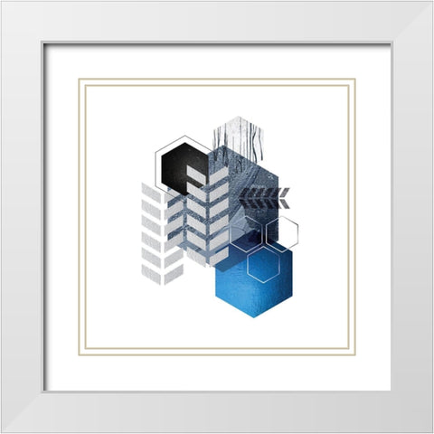 Geo Blue 4 White Modern Wood Framed Art Print with Double Matting by Urban Epiphany