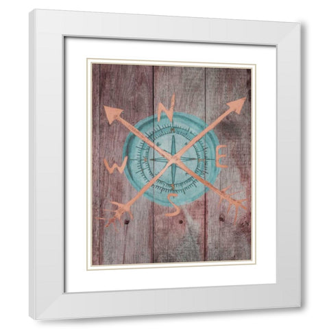 Teal Compass 1 White Modern Wood Framed Art Print with Double Matting by Brown, Victoria