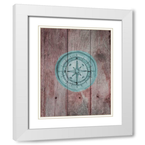 Teal Compass 2 White Modern Wood Framed Art Print with Double Matting by Brown, Victoria