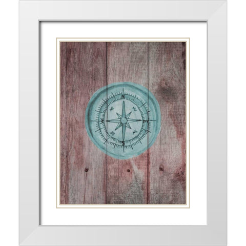 Teal Compass 2 White Modern Wood Framed Art Print with Double Matting by Brown, Victoria