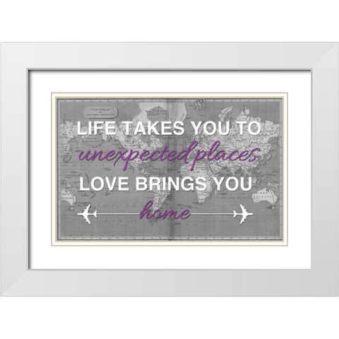 Life Love Map White Modern Wood Framed Art Print with Double Matting by Brown, Victoria