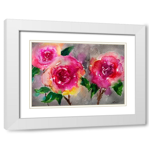 Pink Roses White Modern Wood Framed Art Print with Double Matting by Brown,Victoria