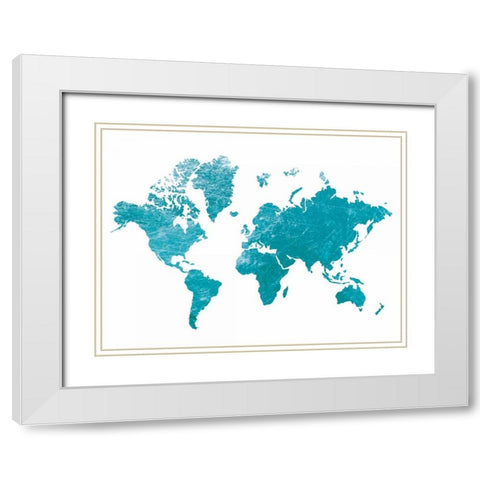 Blue Foil Map White Modern Wood Framed Art Print with Double Matting by Brown,Victoria