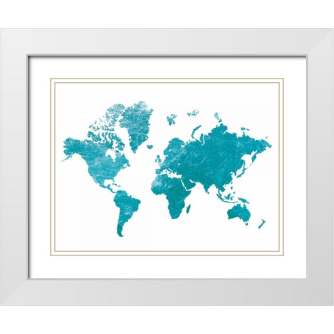 Blue Foil Map White Modern Wood Framed Art Print with Double Matting by Brown,Victoria