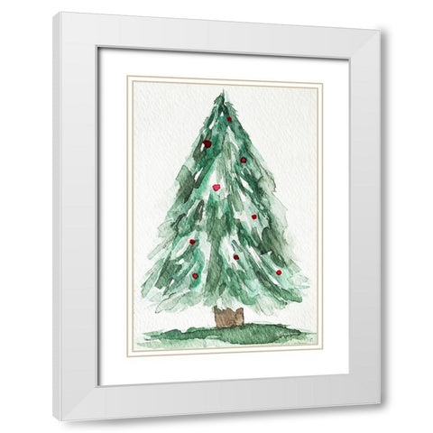 Christmas Tree Watercolor 1 White Modern Wood Framed Art Print with Double Matting by Brown, Victoria