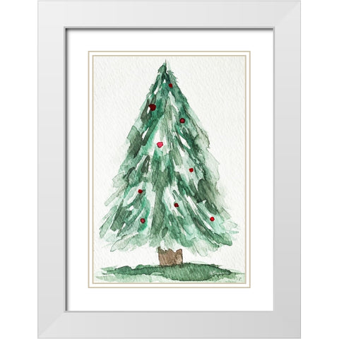 Christmas Tree Watercolor 1 White Modern Wood Framed Art Print with Double Matting by Brown, Victoria