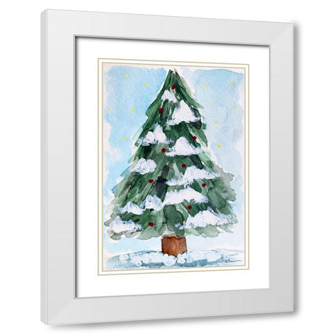 Christmas Tree Watercolor 2 White Modern Wood Framed Art Print with Double Matting by Brown, Victoria