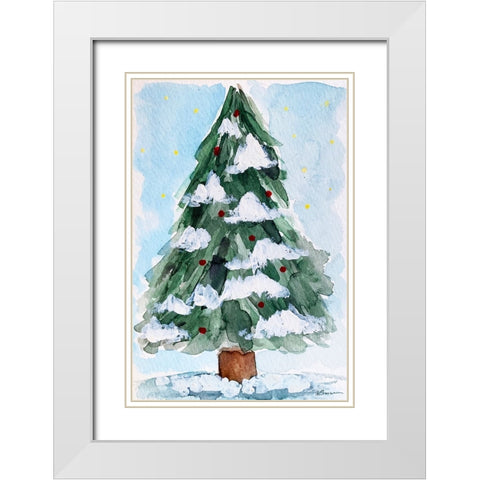 Christmas Tree Watercolor 2 White Modern Wood Framed Art Print with Double Matting by Brown, Victoria