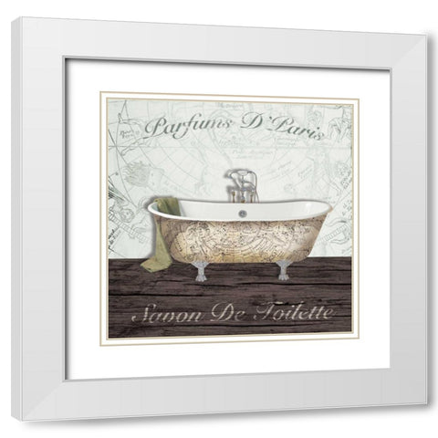 Mapped Bath White Modern Wood Framed Art Print with Double Matting by Brown, Victoria