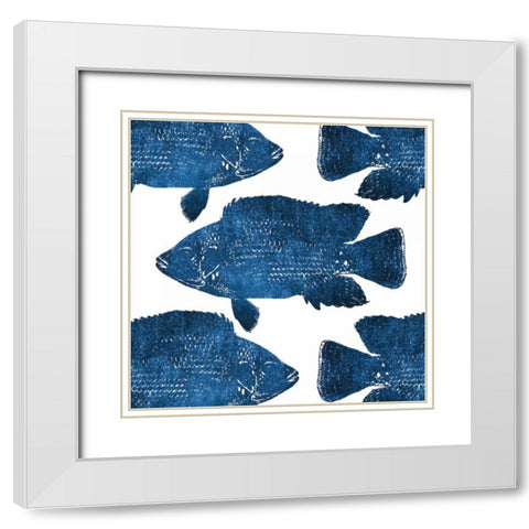 Navy Fish Collage White Modern Wood Framed Art Print with Double Matting by Brown, Victoria