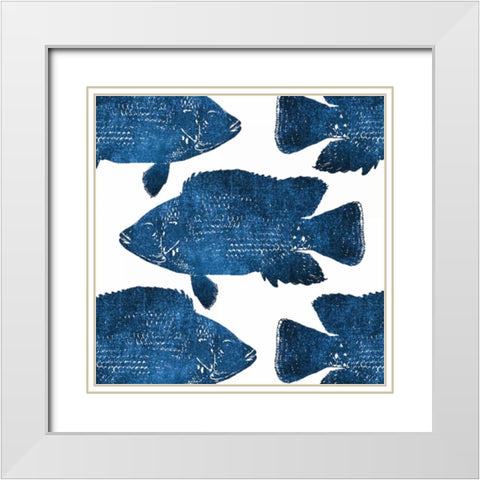 Navy Fish Collage White Modern Wood Framed Art Print with Double Matting by Brown, Victoria