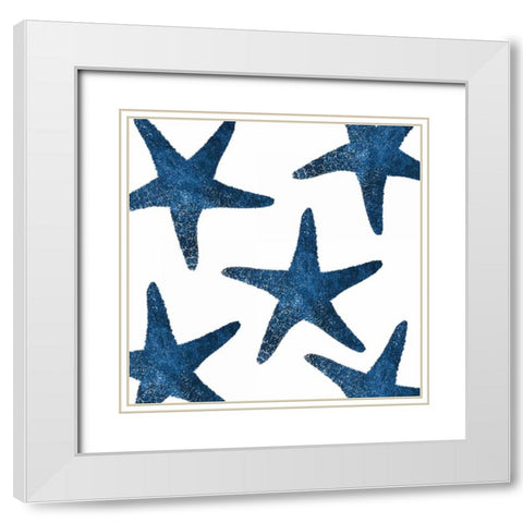 Navy Starfish Collage White Modern Wood Framed Art Print with Double Matting by Brown, Victoria