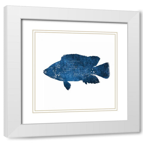Navy Fish White Modern Wood Framed Art Print with Double Matting by Brown, Victoria